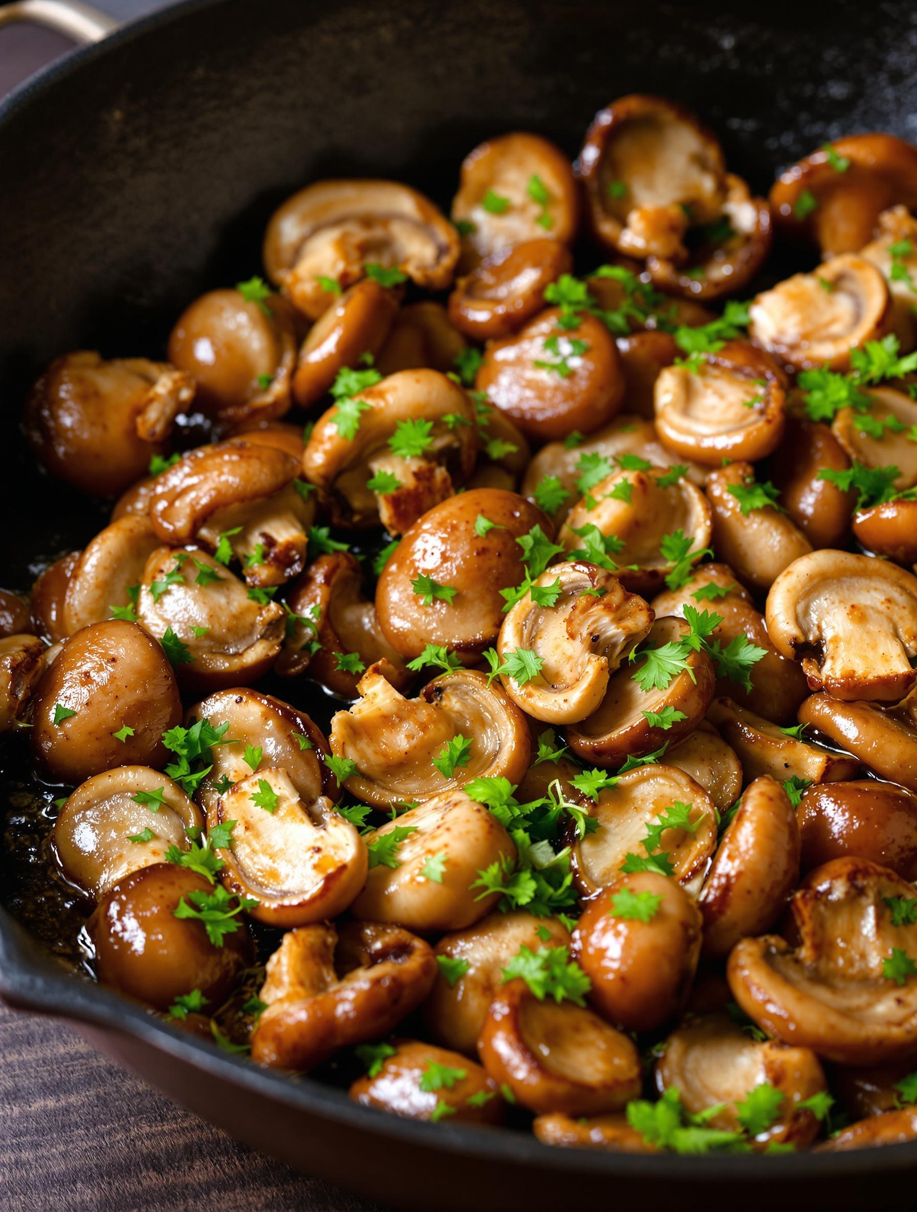 Poêlée de bolets granulés avec ail et persil.