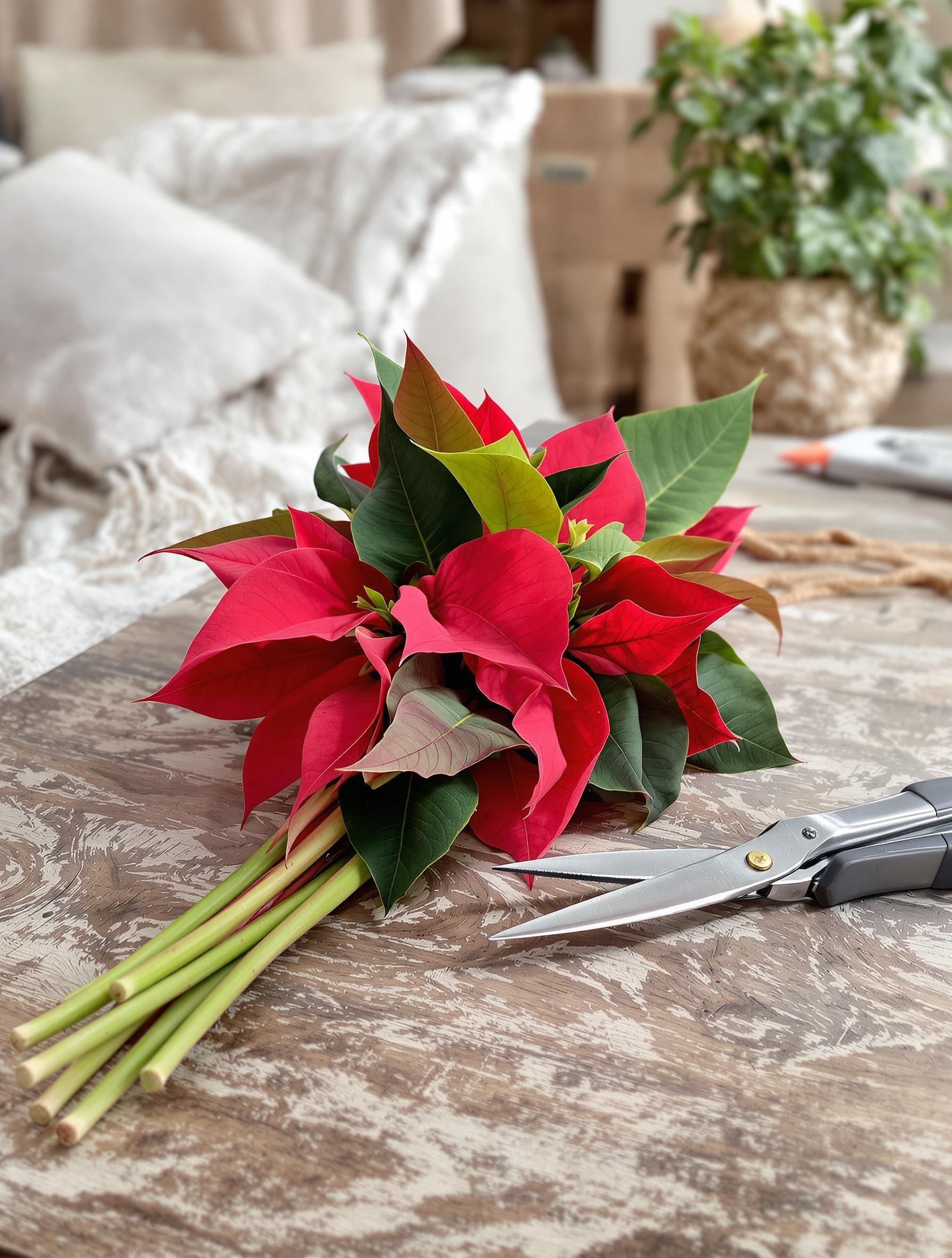 Poinsettia taillé avec un sécateur propre