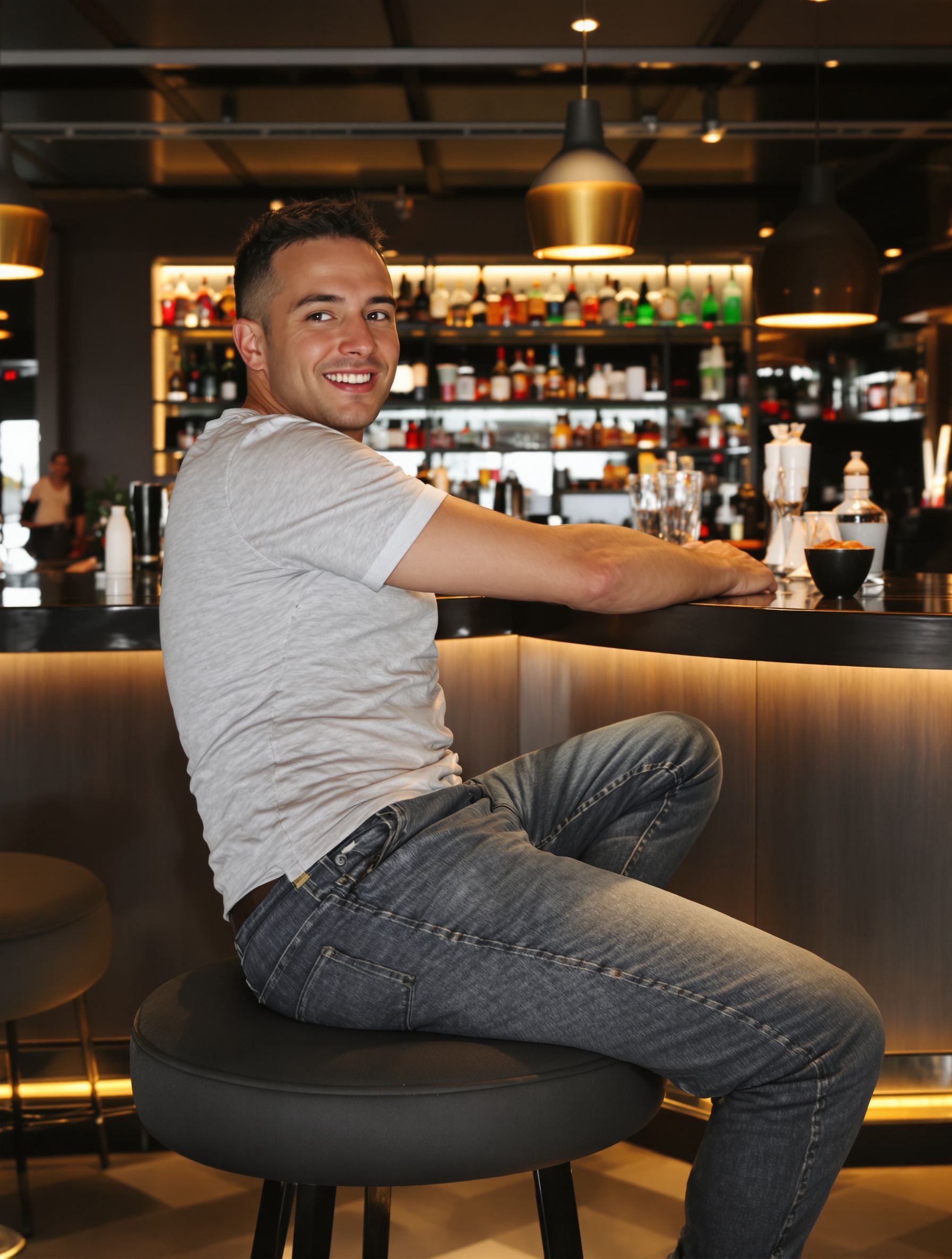 Personne assise confortablement à un bar moderne ergonomique