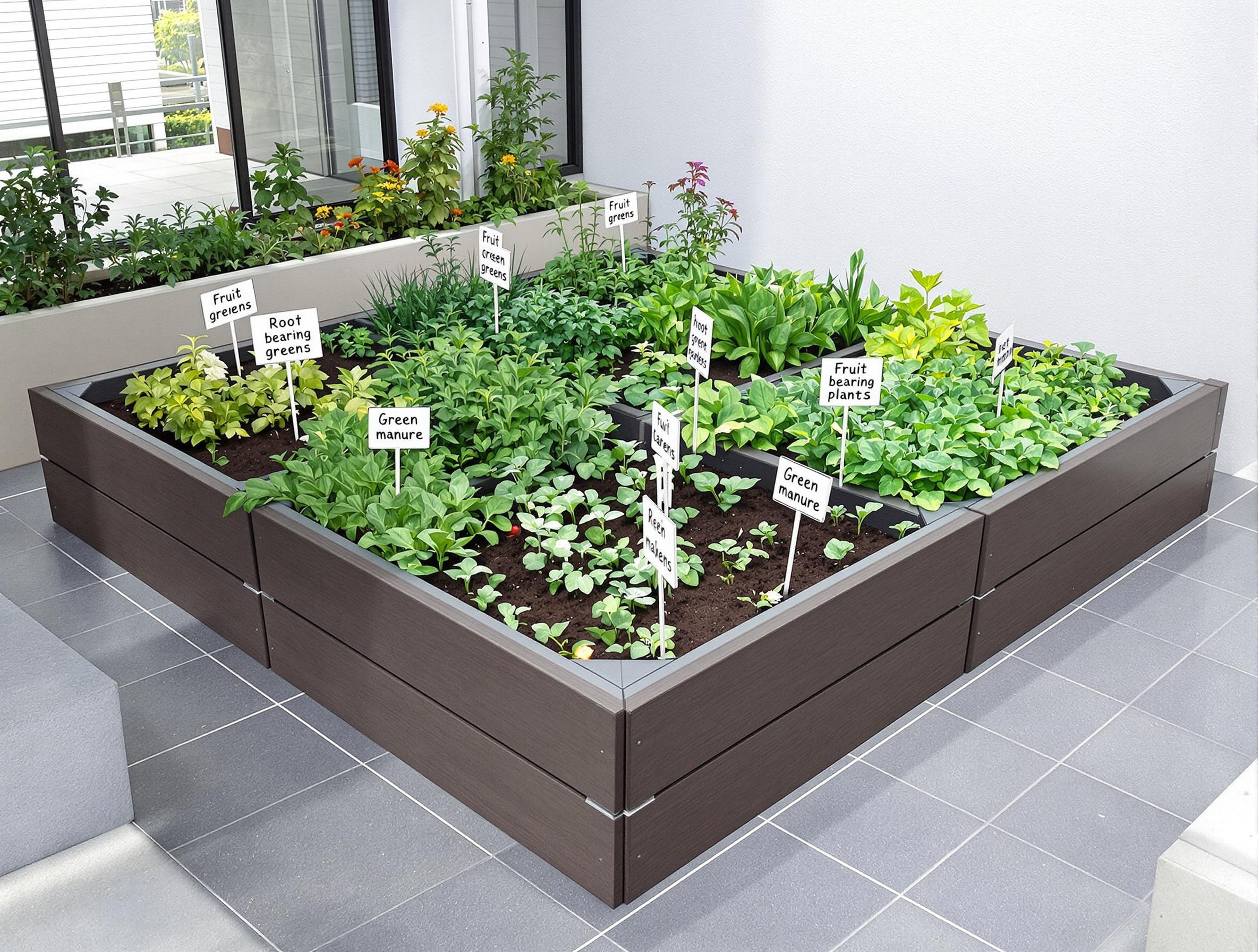 Potager carré de 120x120 cm avec zones bien délimitées
