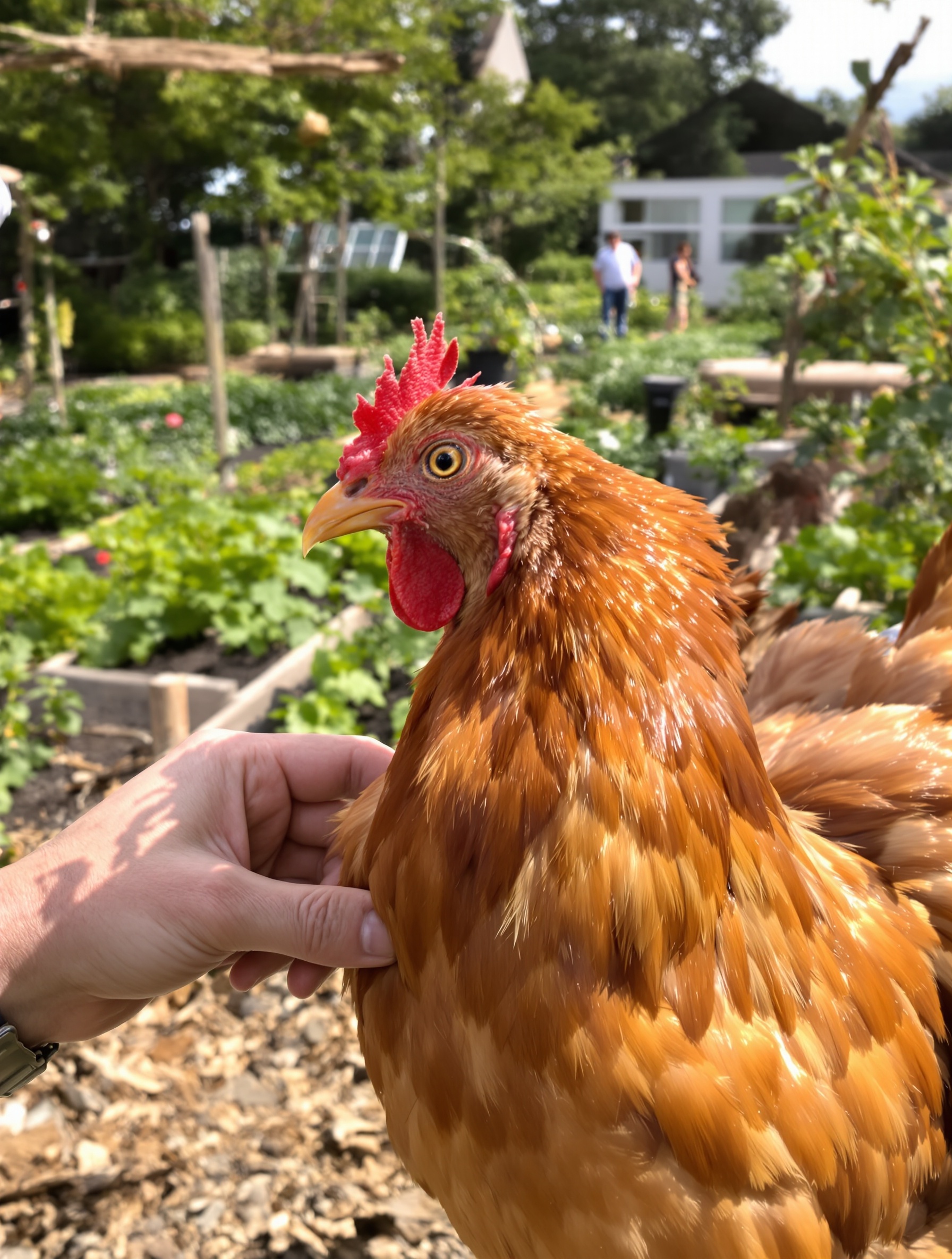 Un expert choisissant une poule Gauloise en bonne santé