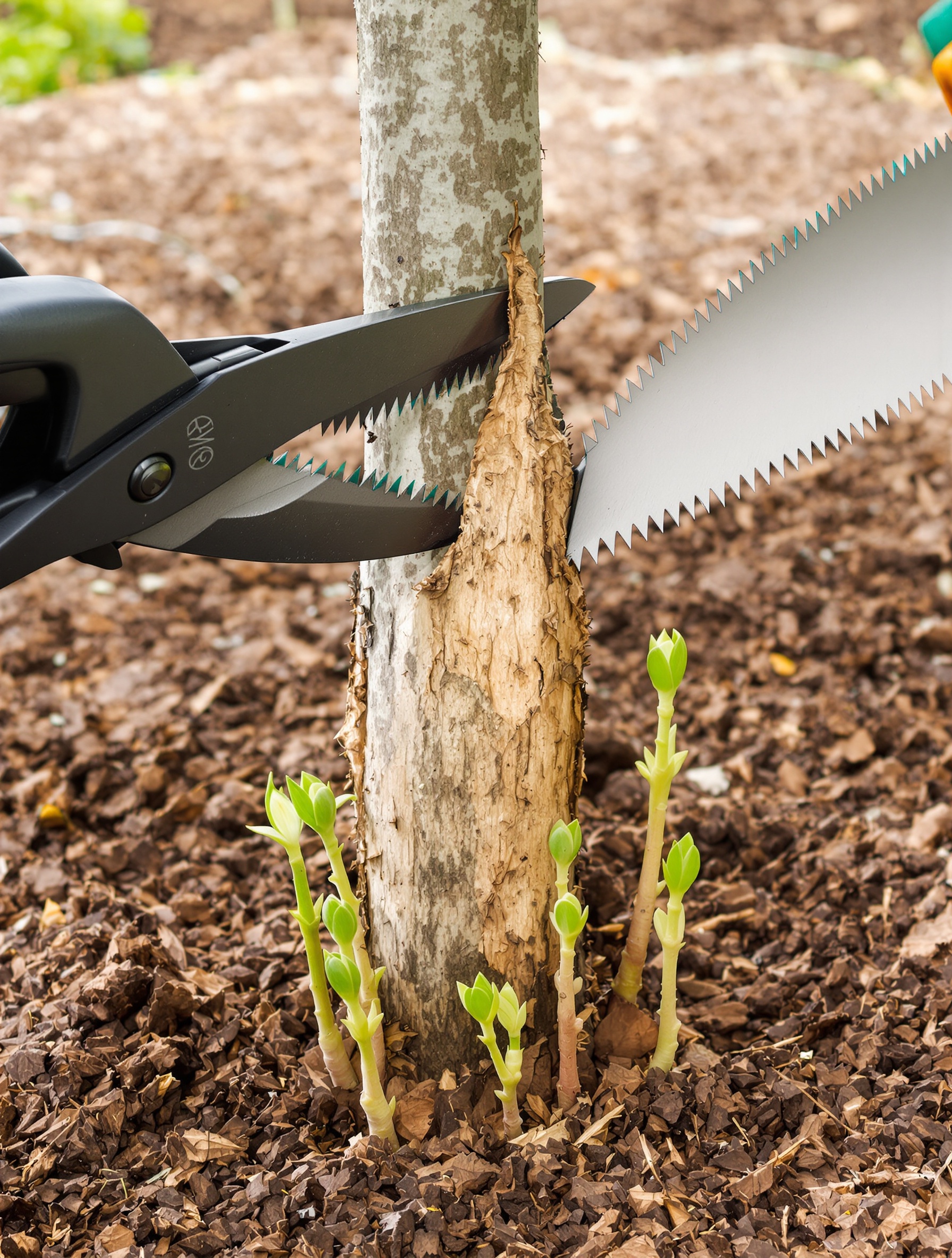 Recépage d'un jeune arbre pour former une cépée – coupe franche et repousses multiples