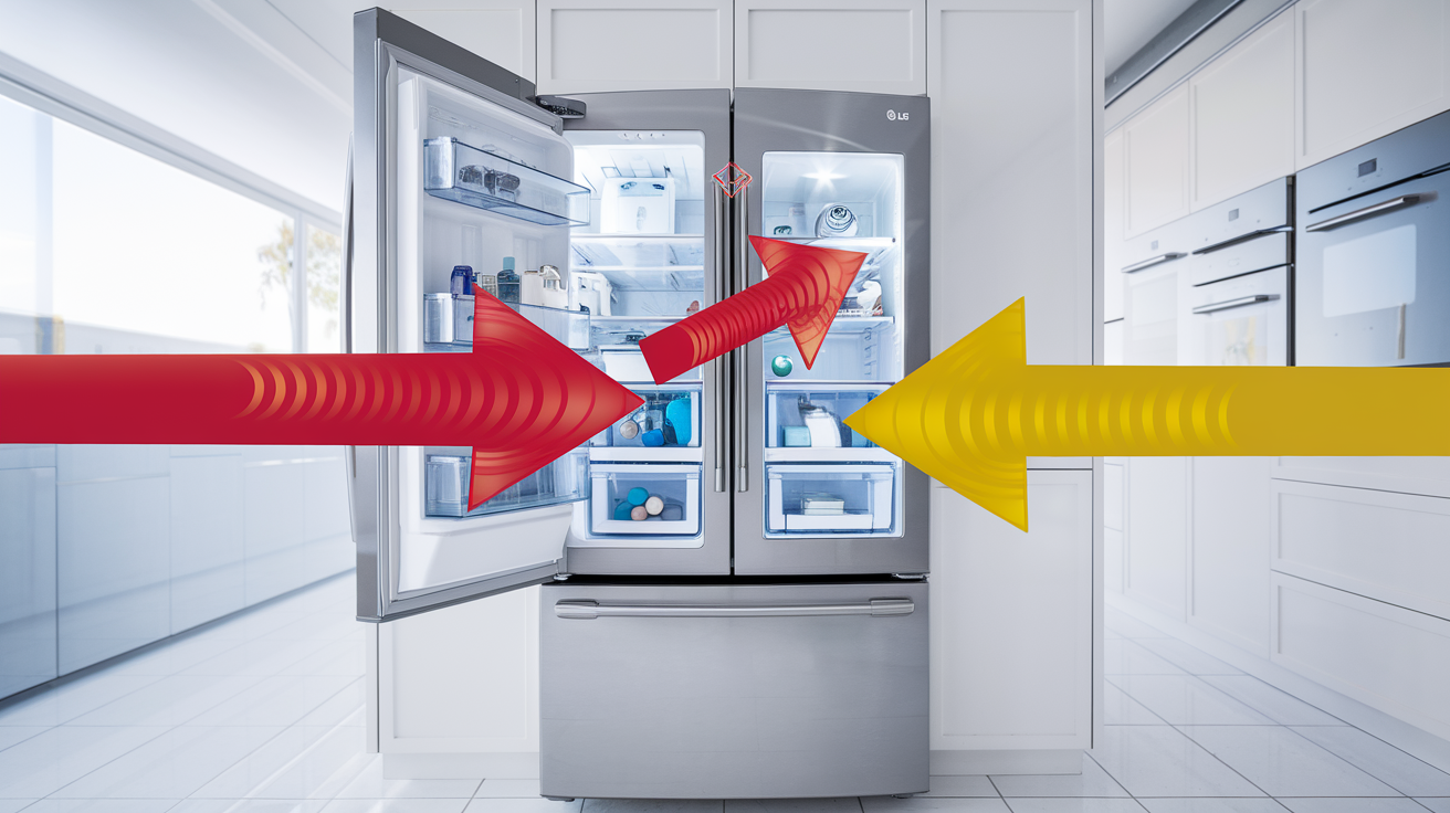 Réfrigérateur américain LG avec zones d’écoute mises en évidence pour traquer le bruit.