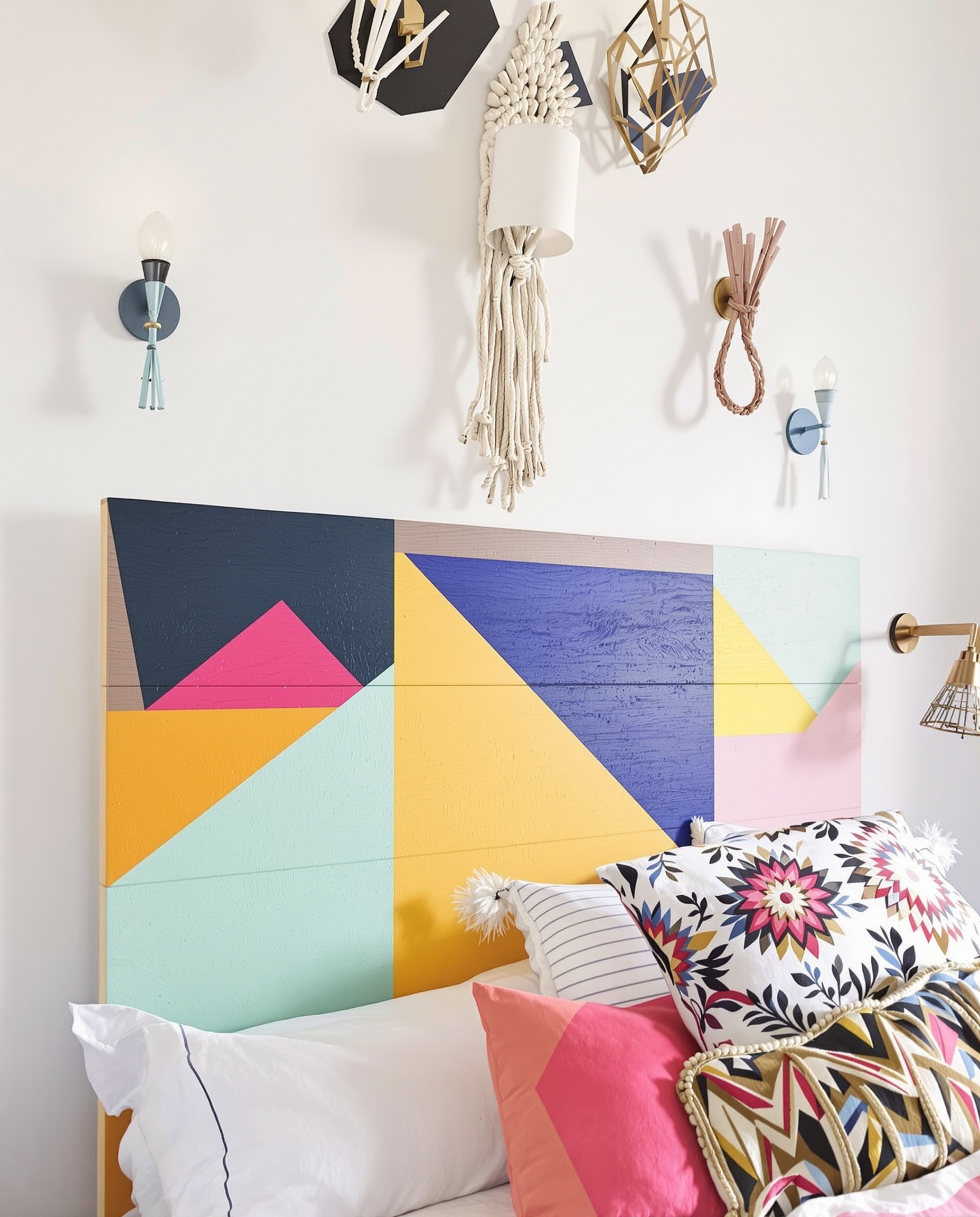 Relooking tête de lit en bois peinture graphique
