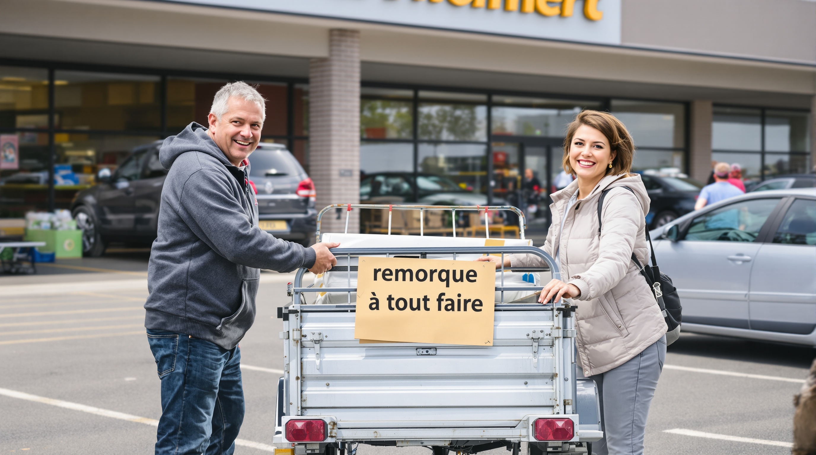 Location remorque entre particuliers parking supermarché humour