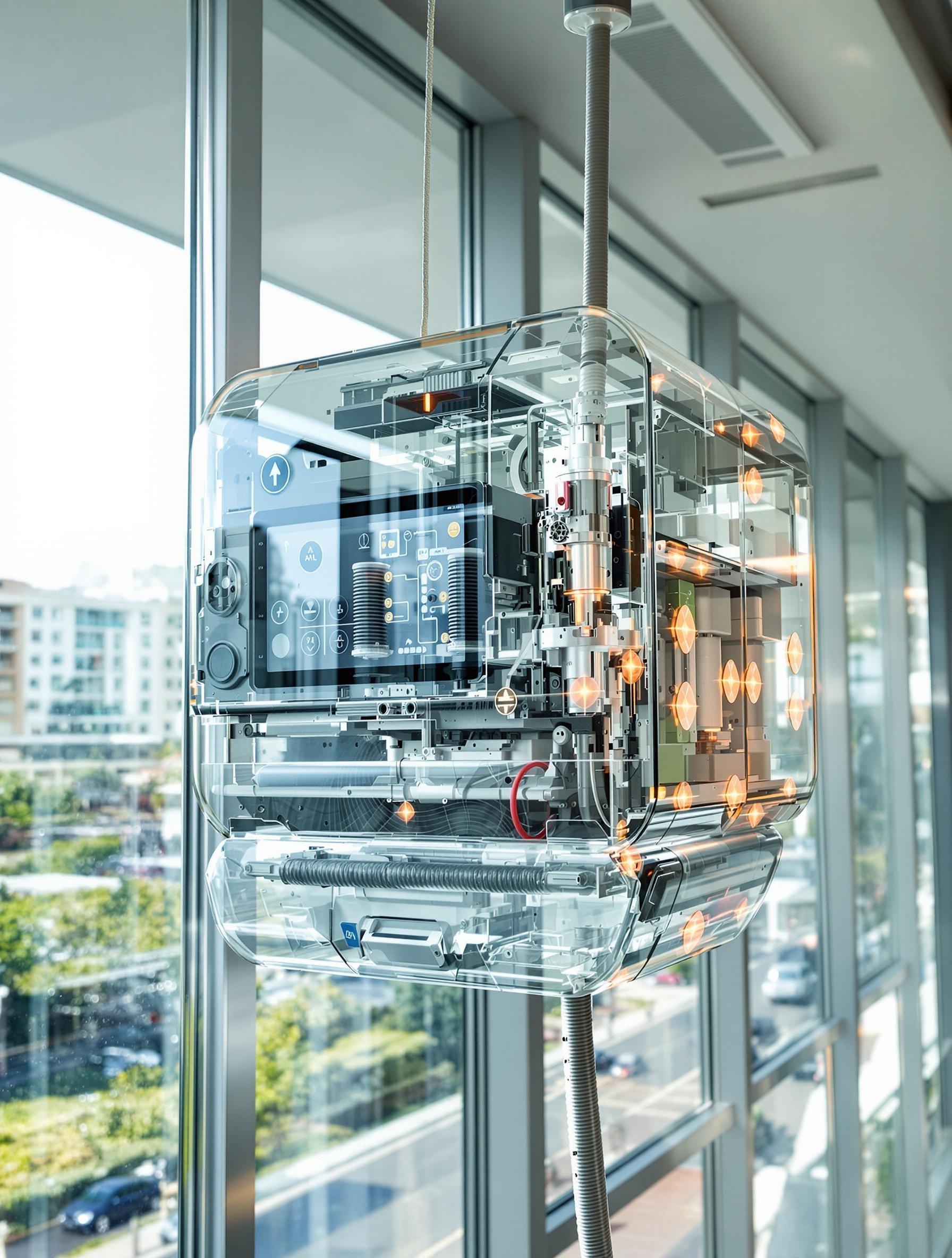 Schéma robot lave-vitres automatique : aspiration, navigation, capteurs.