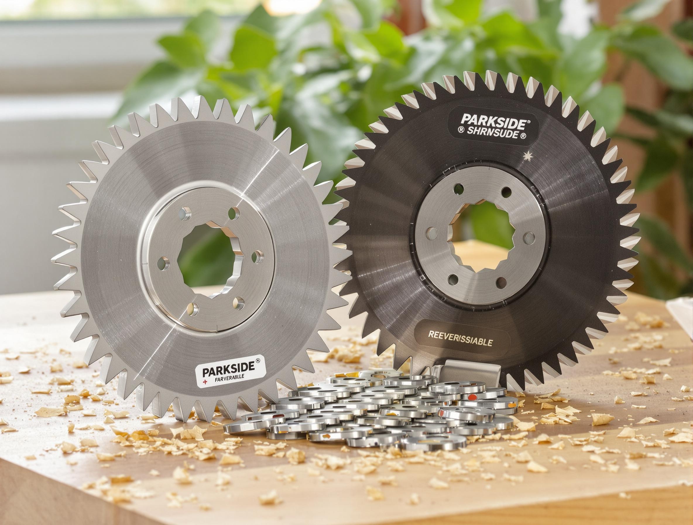 Photo d’un rotor et d’un jeu de lames réversibles avec une plante en arrière-plan