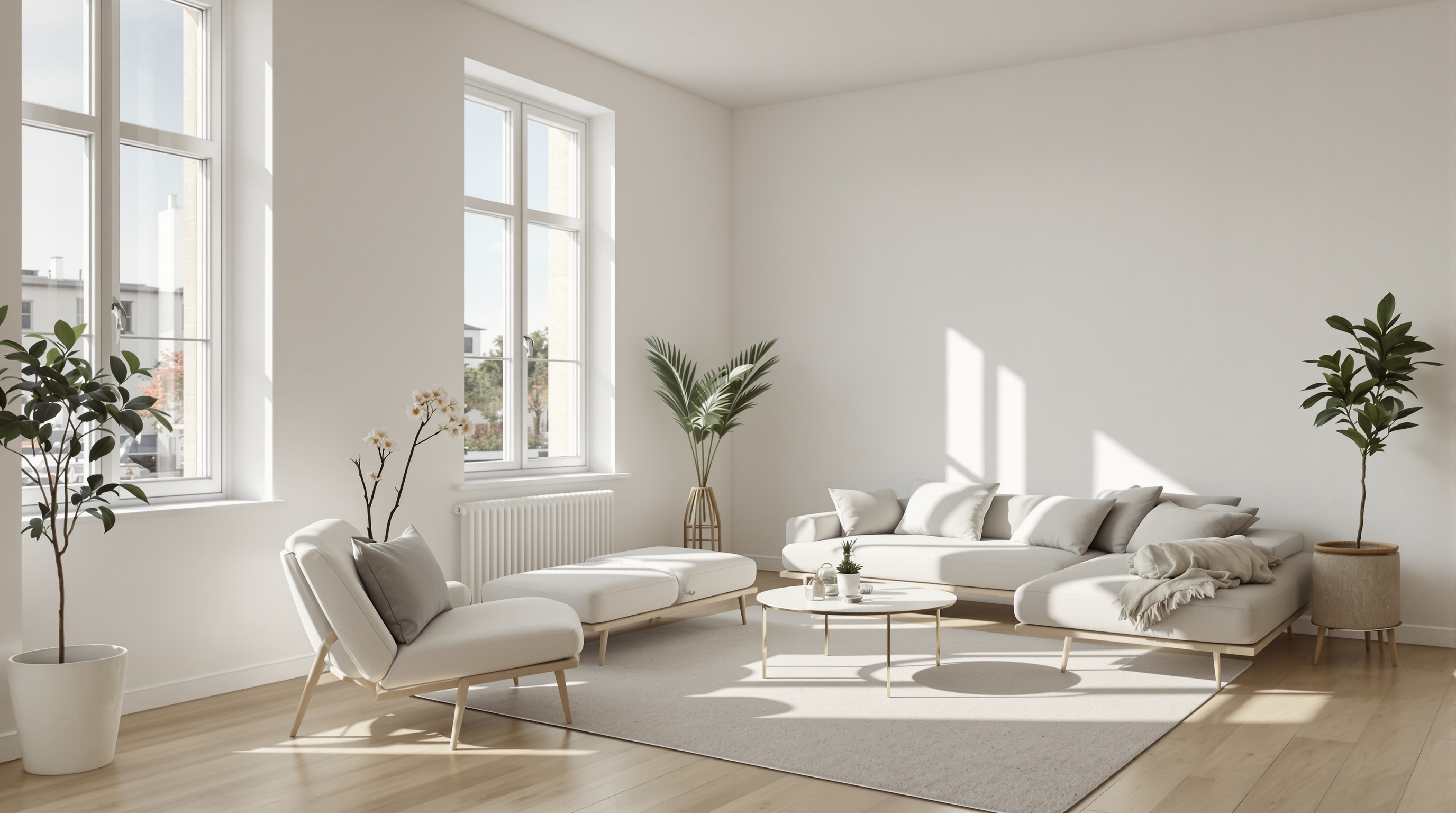 salon lumineux appartement traversant minimaliste