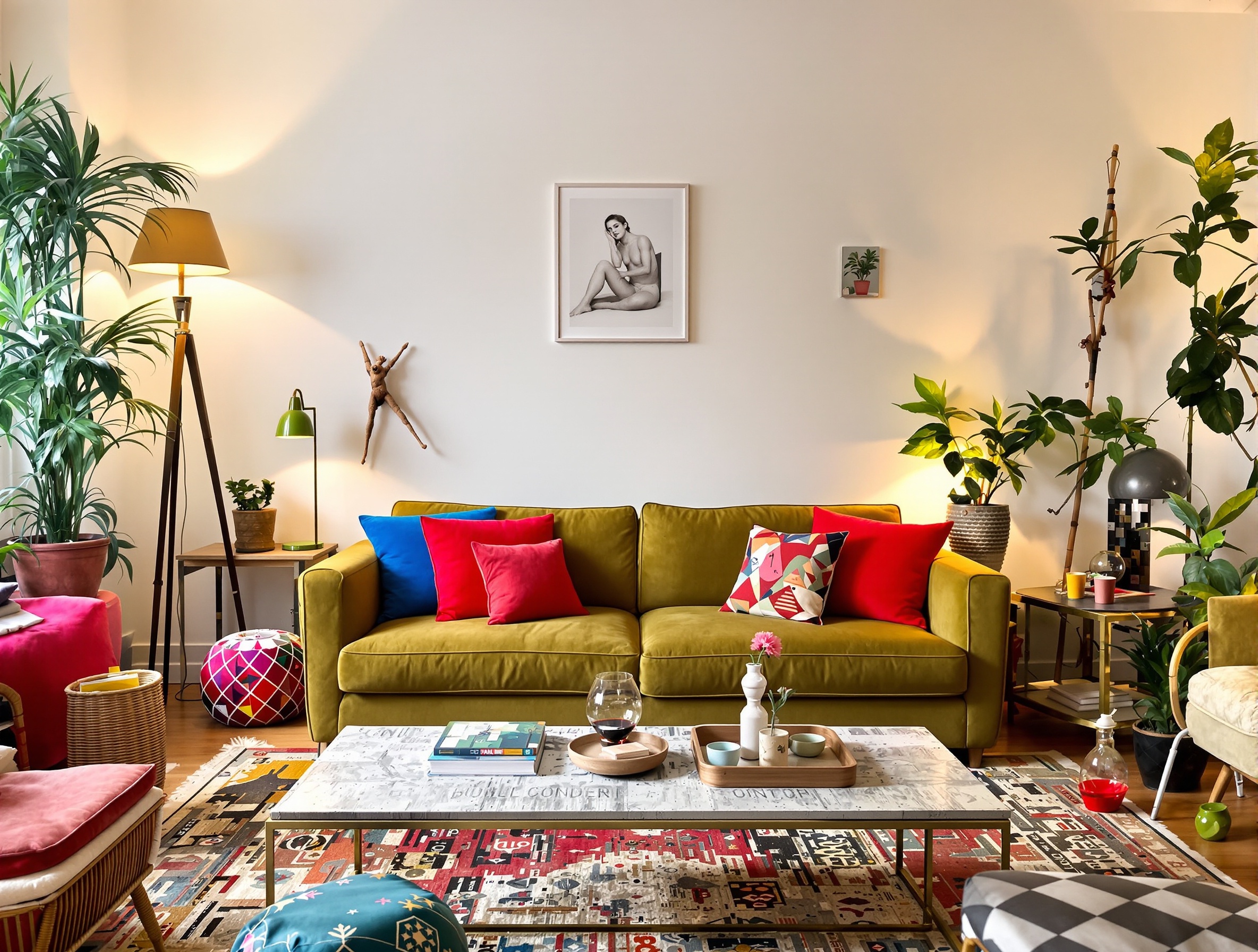 salon bohème désordonné trois couleurs