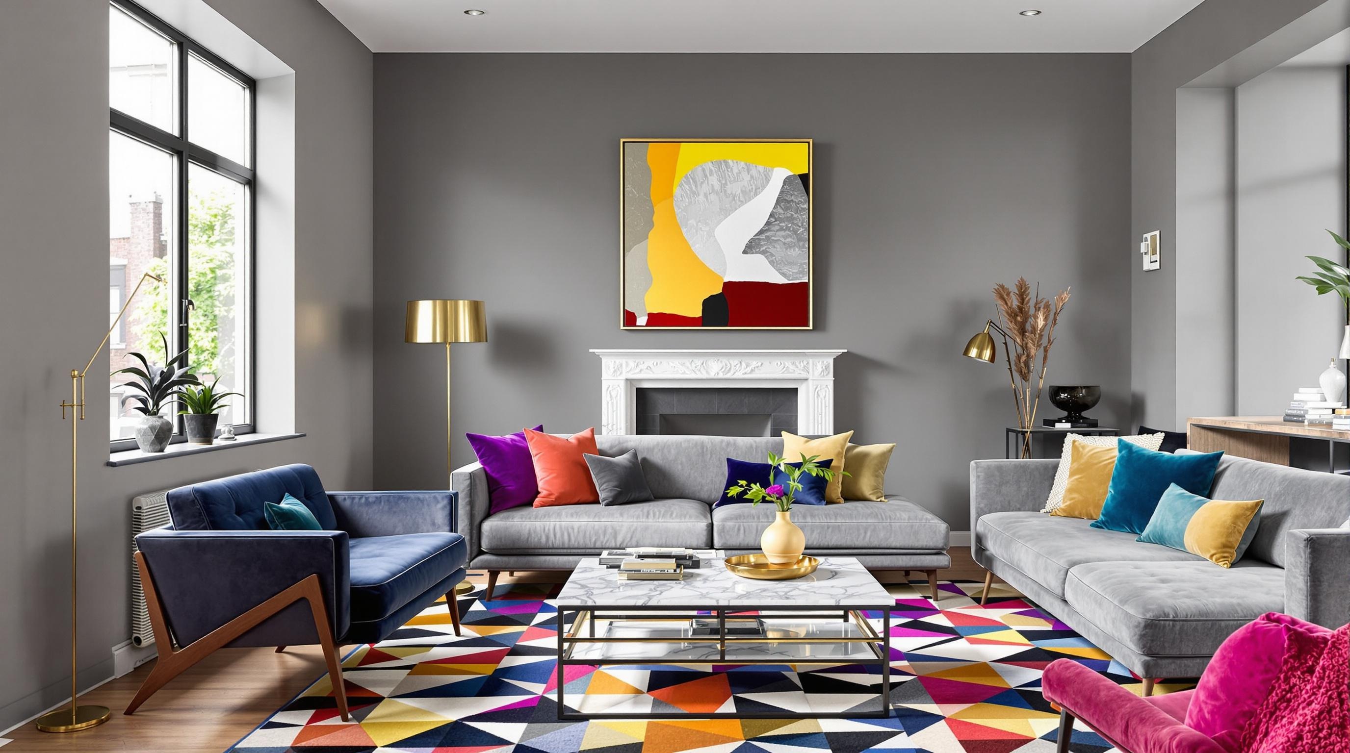 Un salon moderne où le gris sublime des touches colorées inattendues