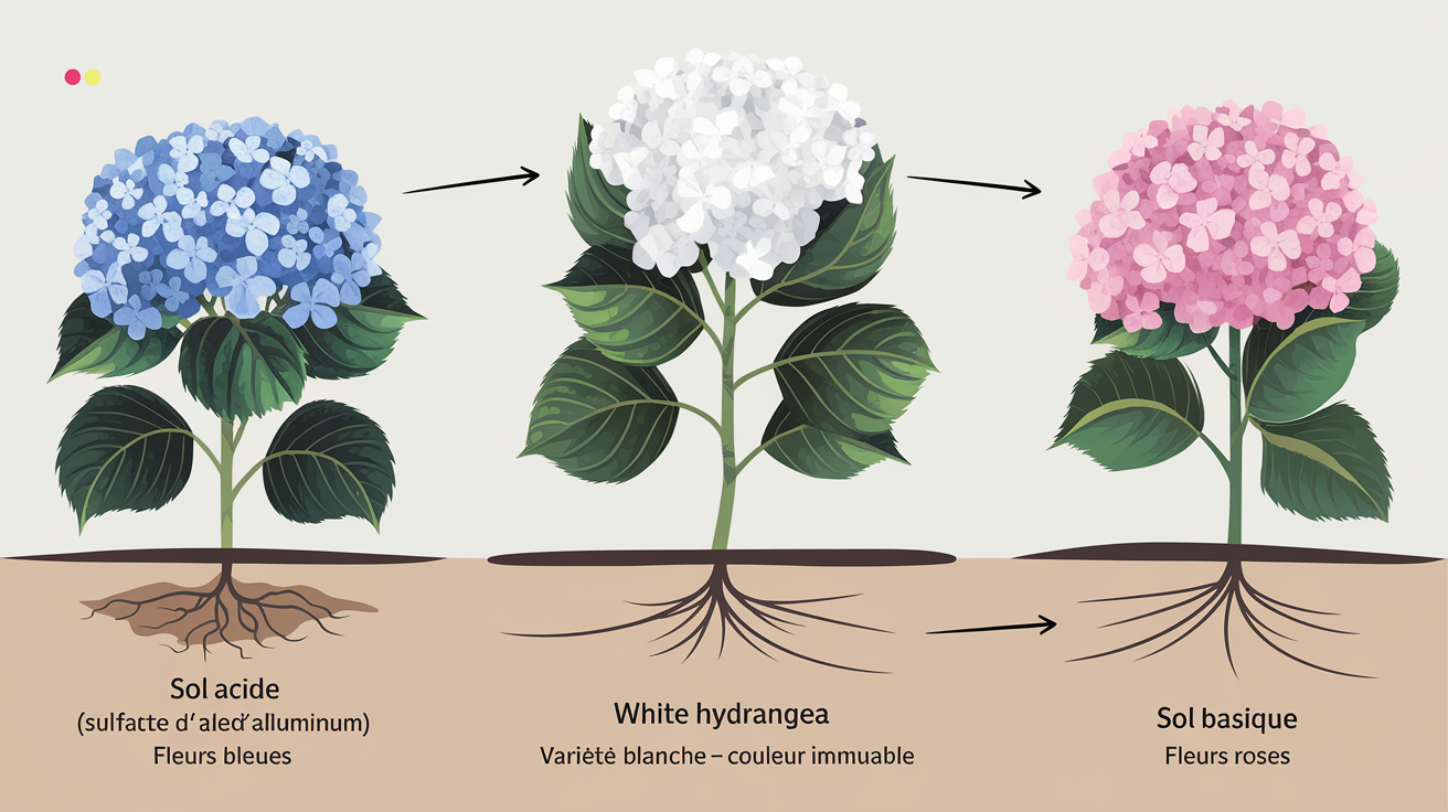 Schéma couleur hortensia pH sulfate aluminium blanc rose bleu