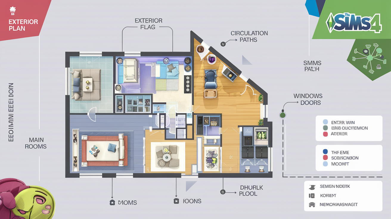 Schéma lecture plan maison Les Sims 4