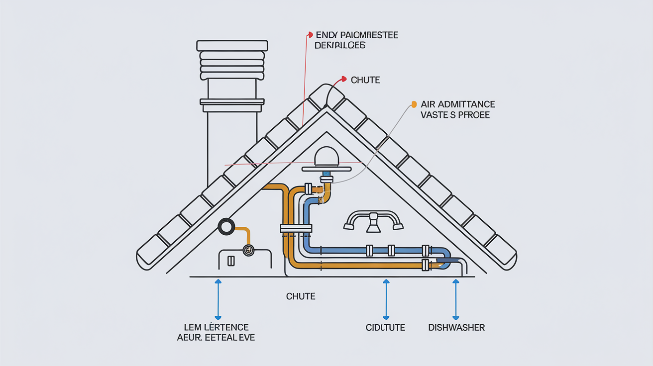 Schéma ventilation de chute toiture plomberie évier lave-vaisselle