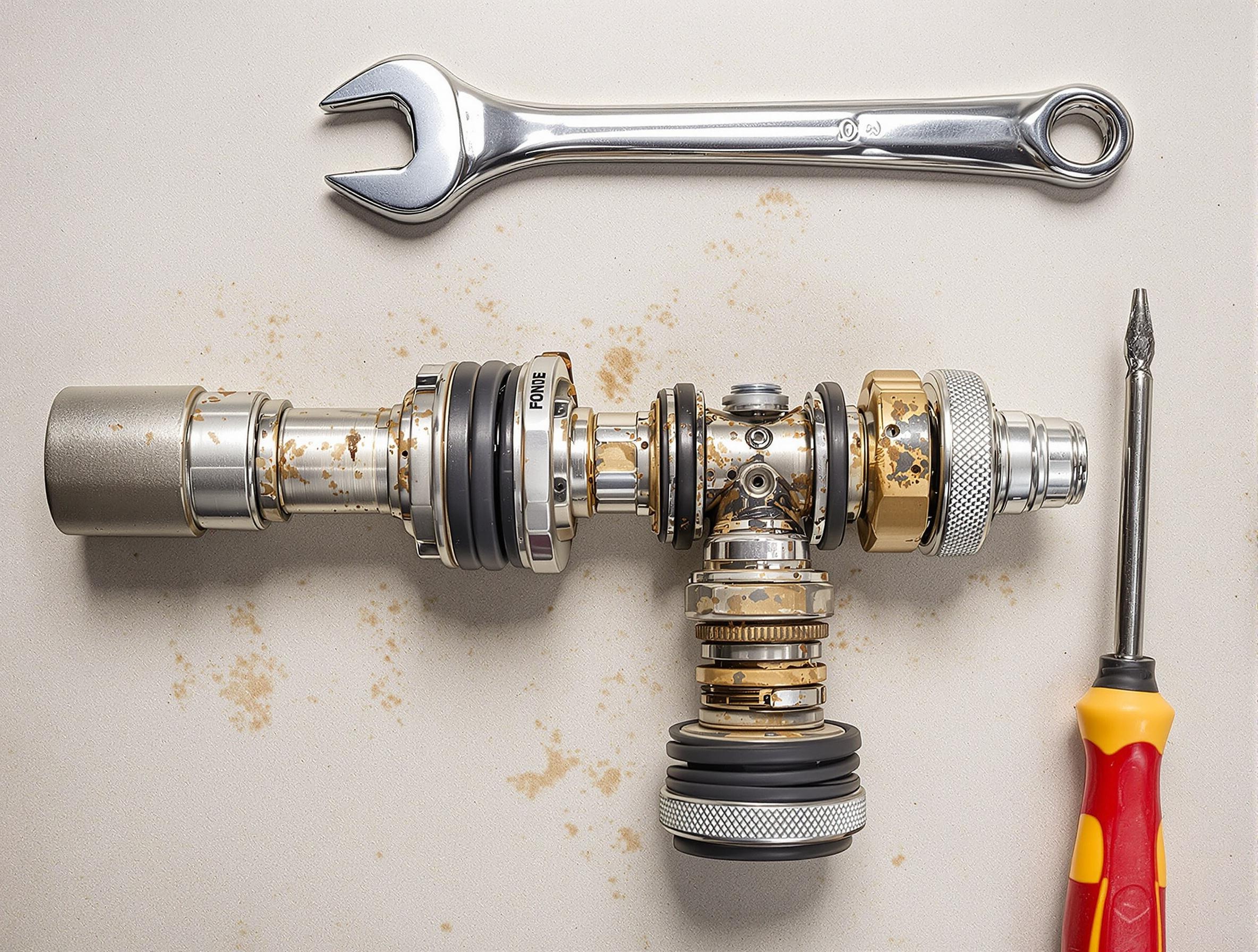 siphon évier démonté joints résidus outils