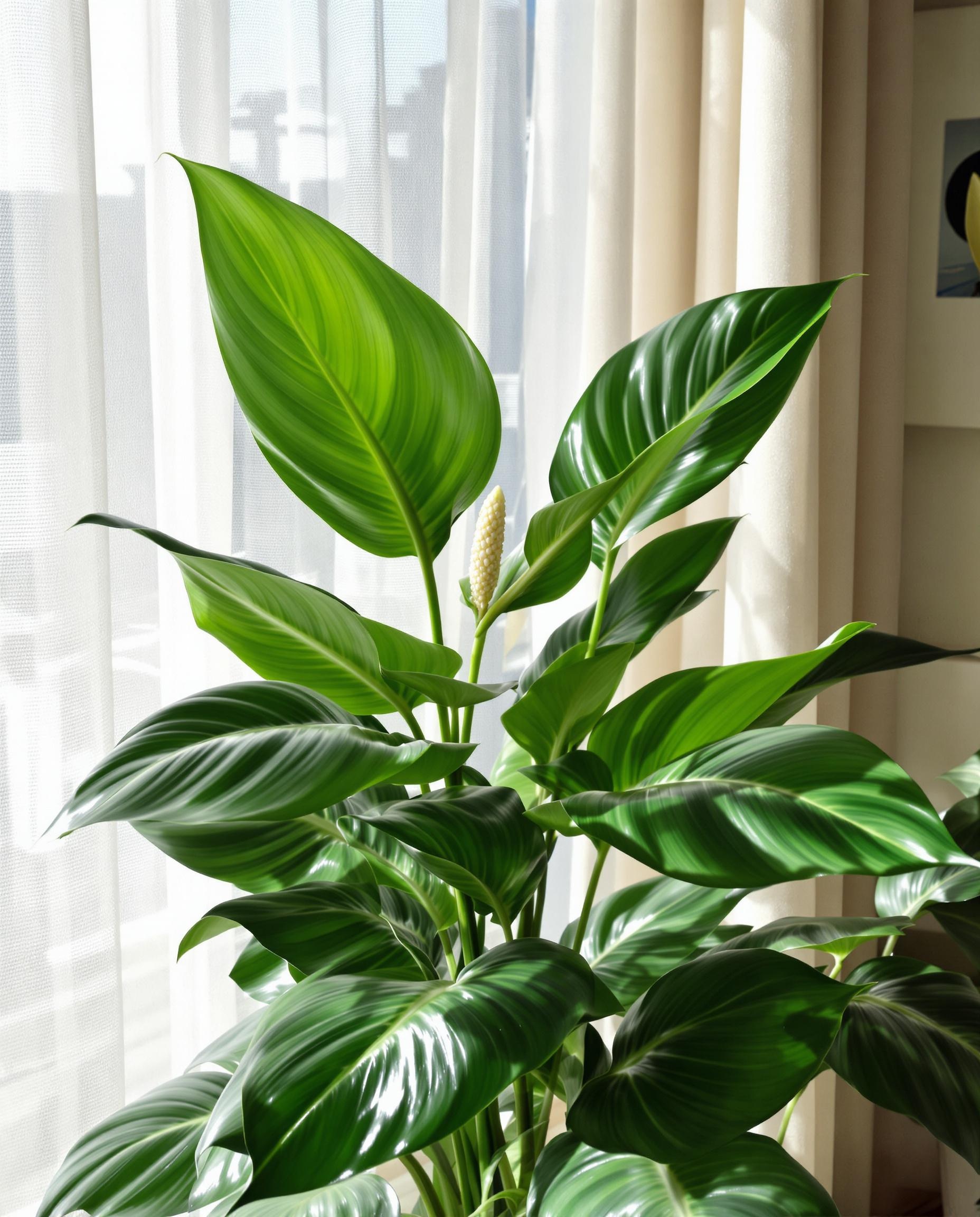 Spathiphyllum aux feuilles intactes dans une pièce lumineuse sans soleil direct