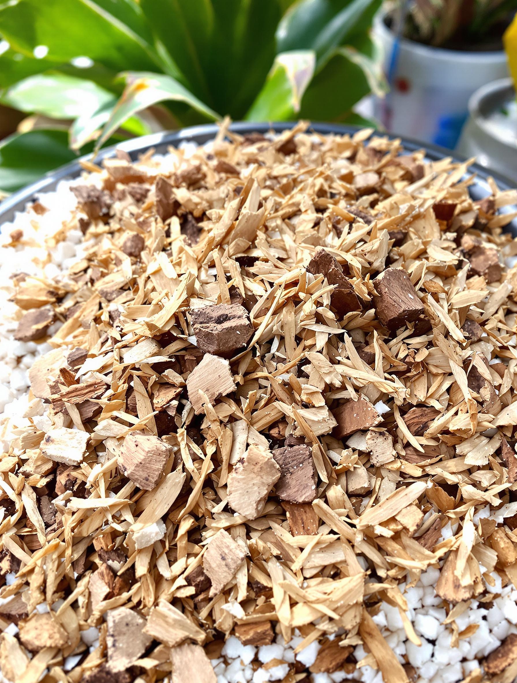 Substrat épiphyte avec écorces, fibre de coco et perlite pour vanillier