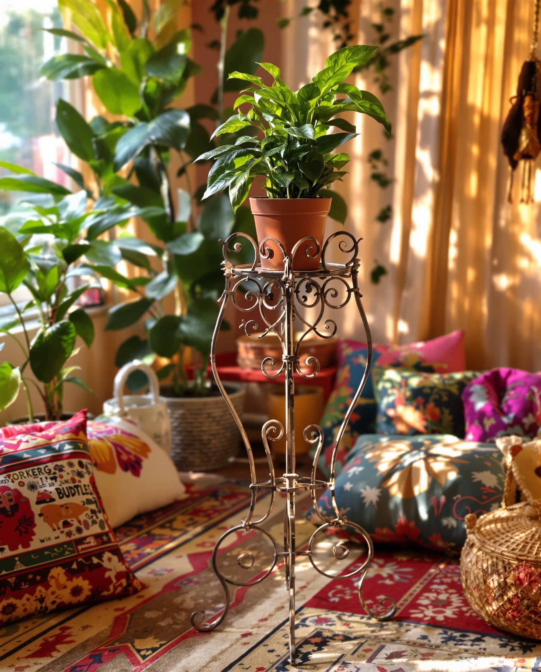 support plante fer forgé vintage brocante bohème