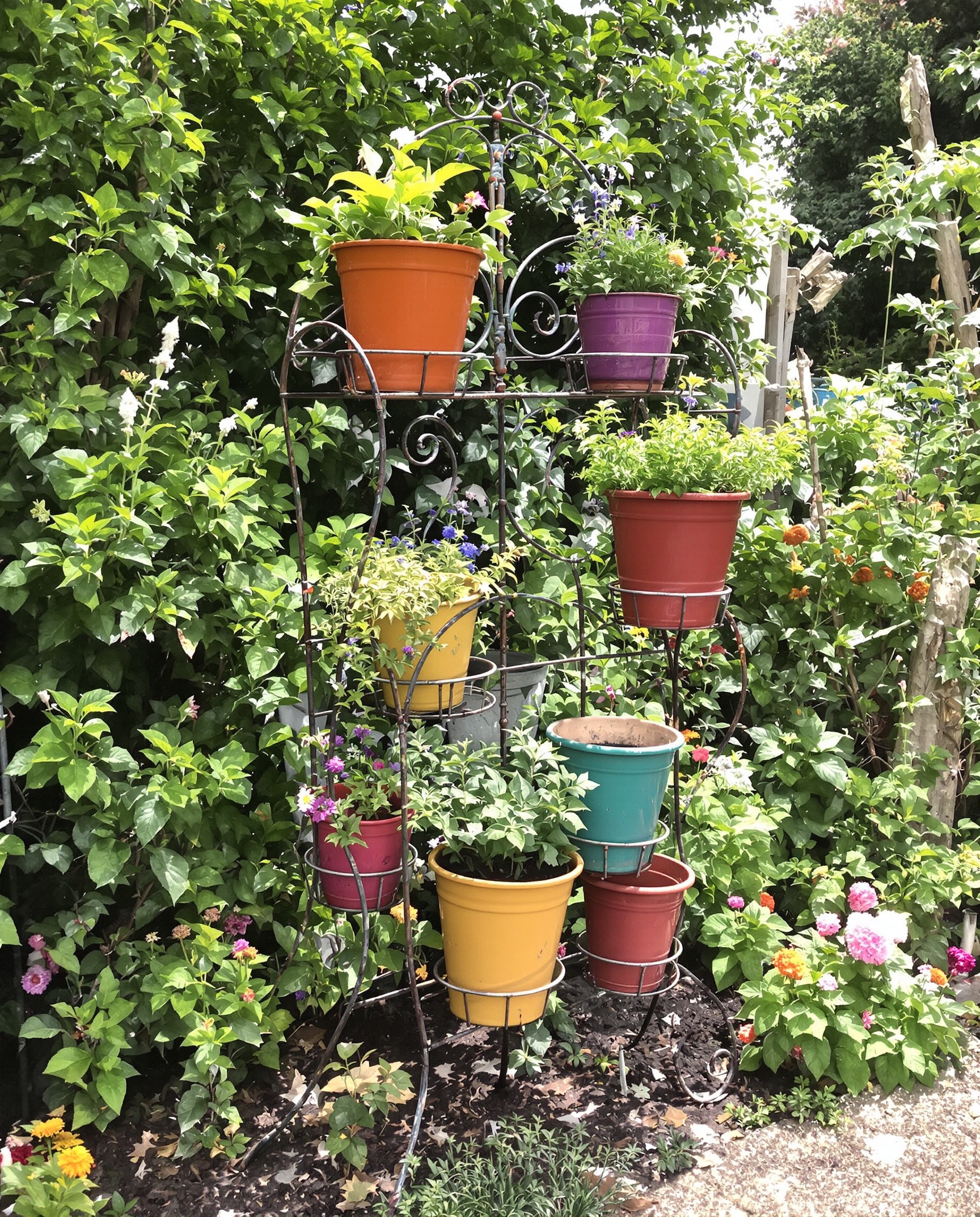 support plantes extérieur fer forgé robuste vintage