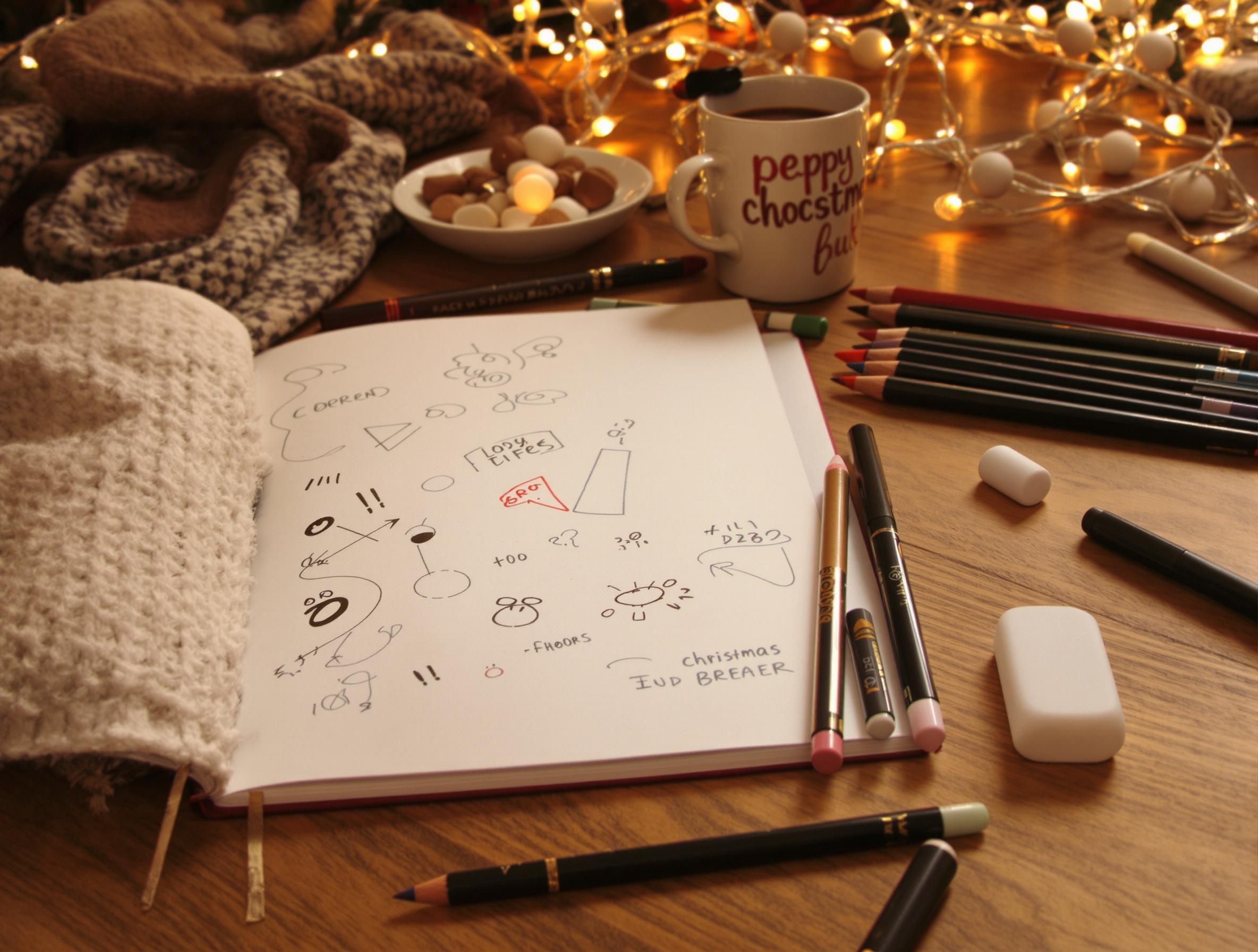 Matériel pour dessiner Noël facilement sur une table