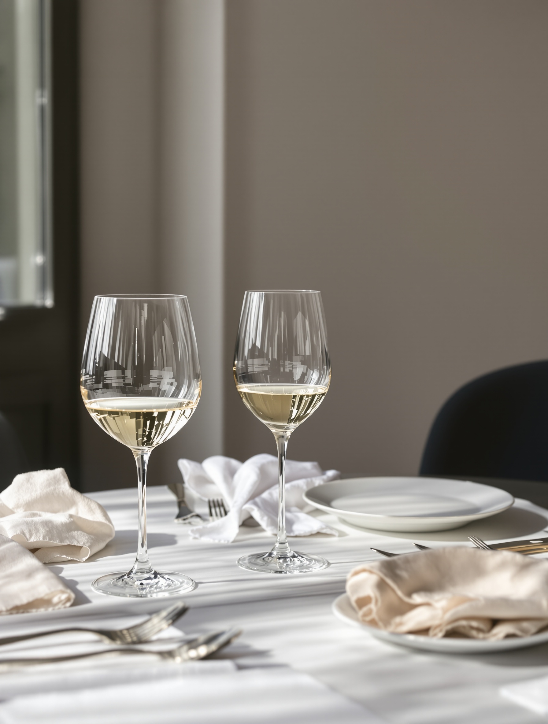 Table moderne élégante dressée avec harmonie et sans rigidité.