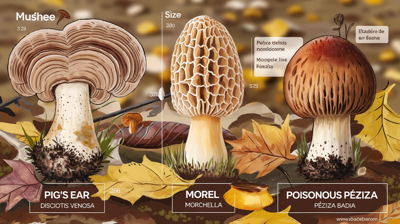 Tableau comparatif illustré Oreille de cochon, Morille et Pézize toxique