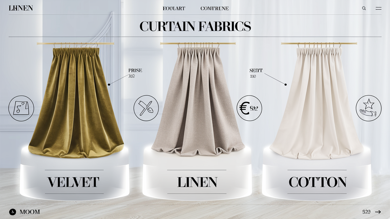 Tableau comparatif tissus rideaux velours lin coton