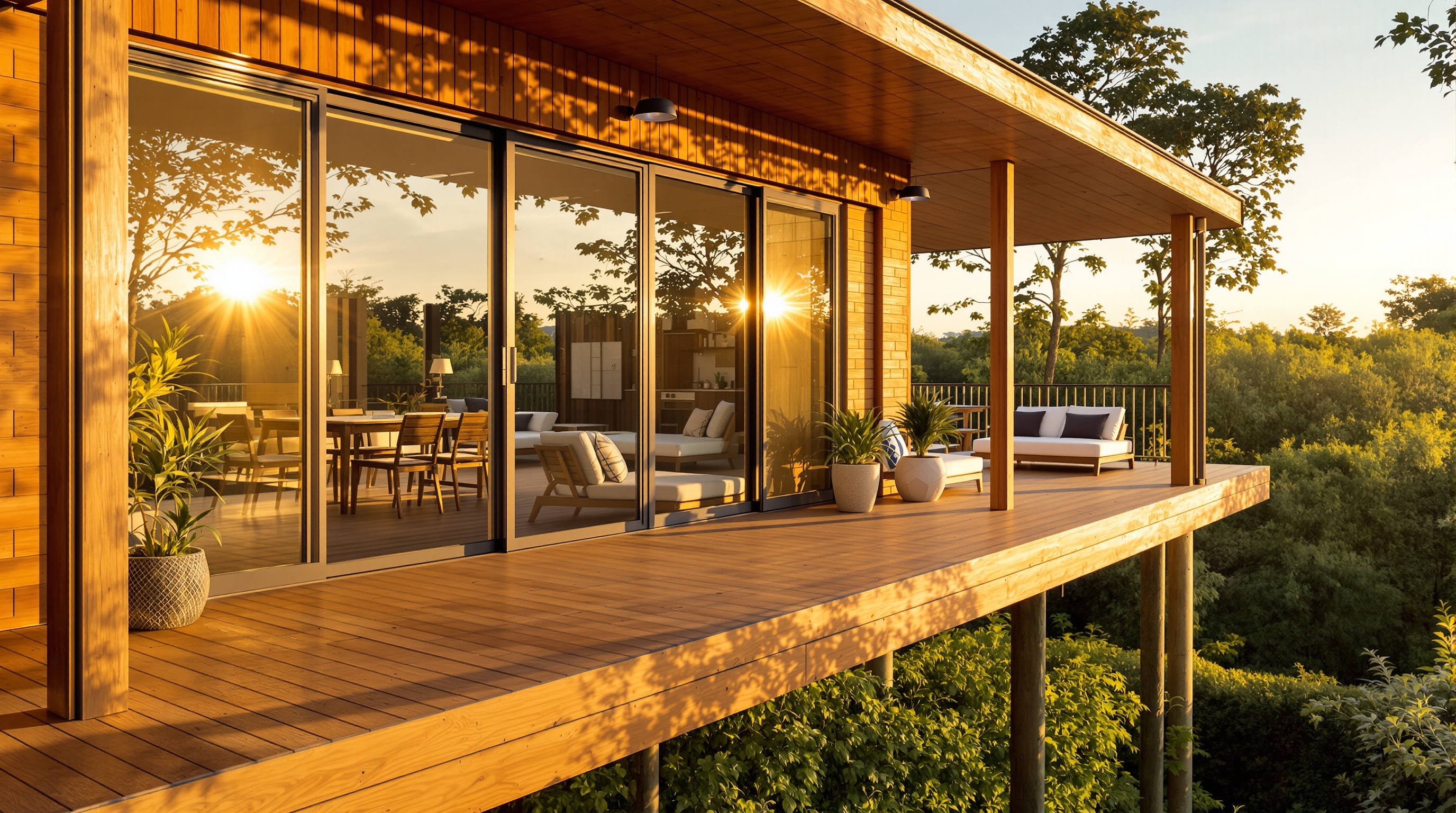 Terrasse surélevée bois design et chaleureuse