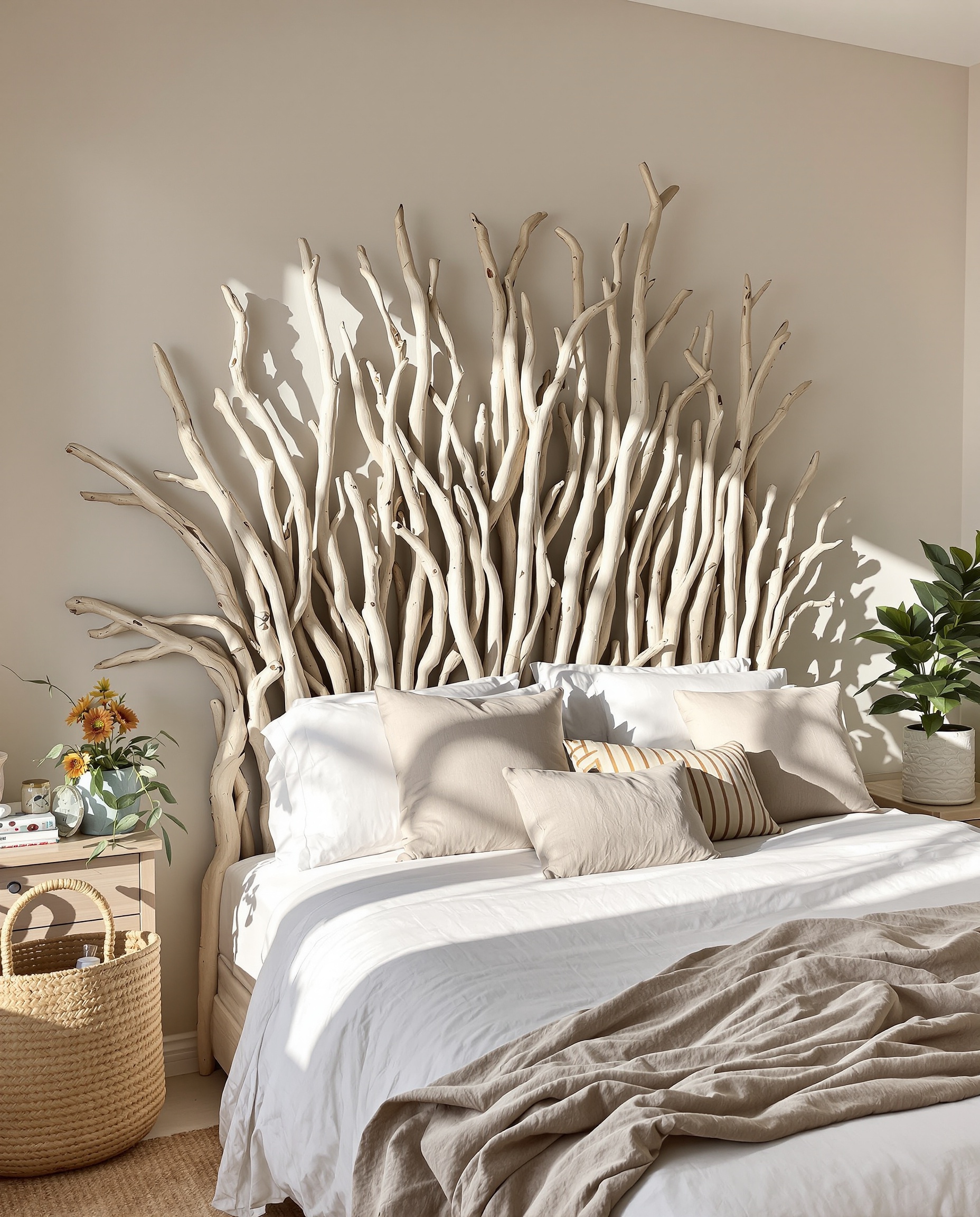 Tête de lit en bois flotté bohème naturel