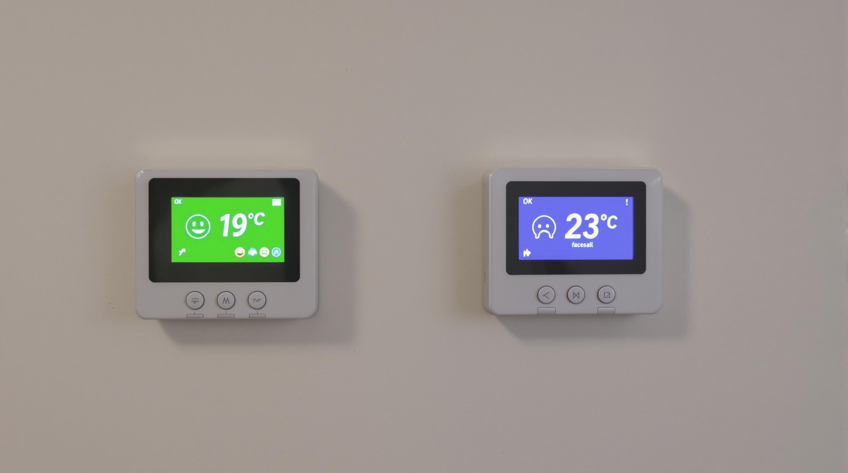 Thermostat affichant 19°C OK vs 23°C gaspillage