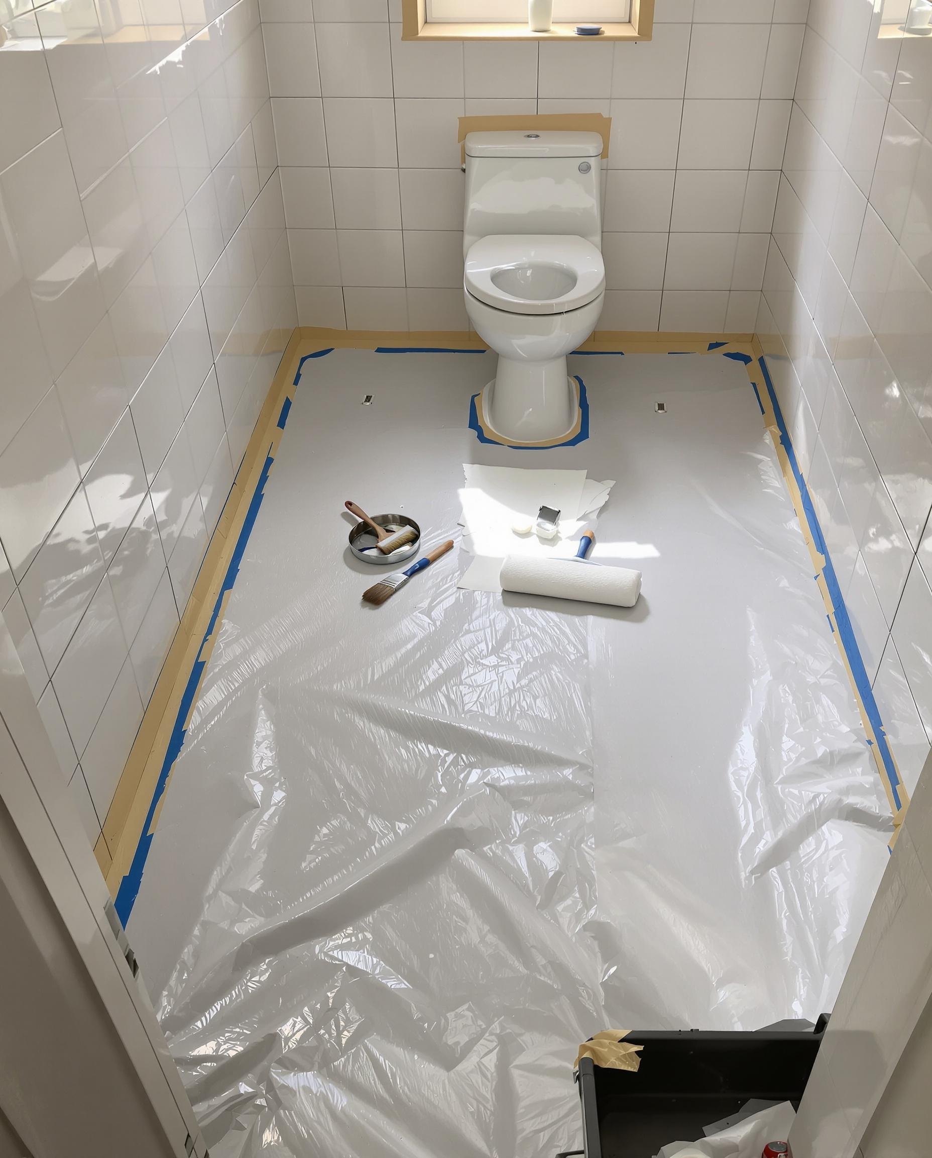 Préparation WC avant peinture – masquage et bâches impeccables