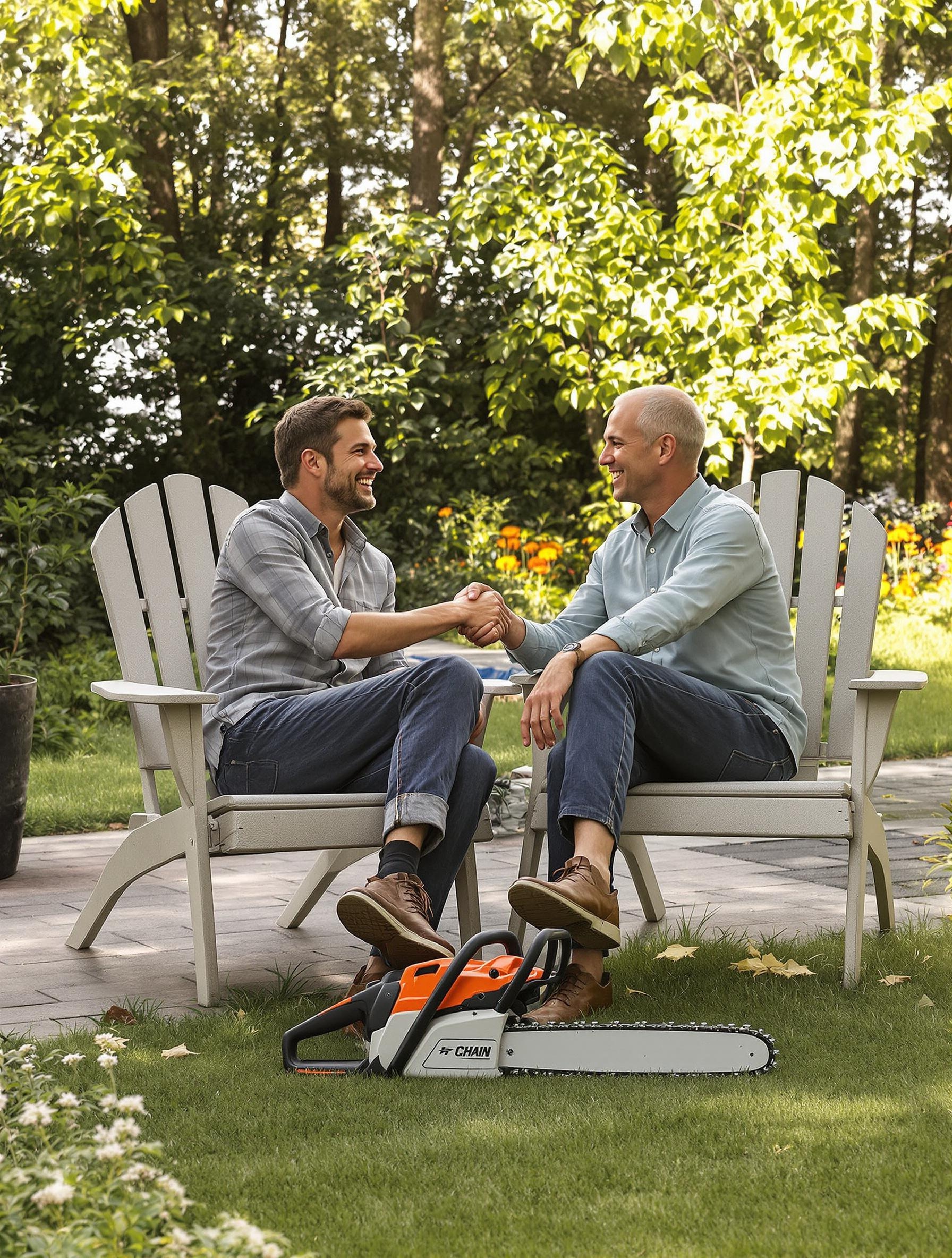 Tronçonneuse utilisée dans un jardin