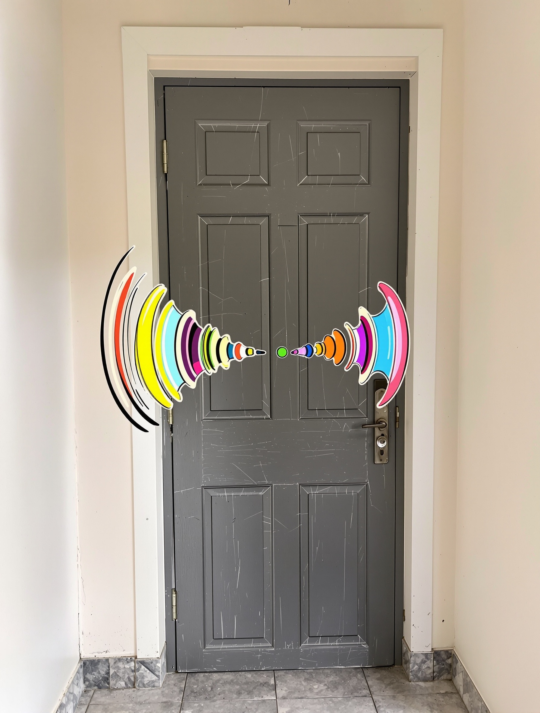 Porte d’appartement usée laissant passer le bruit