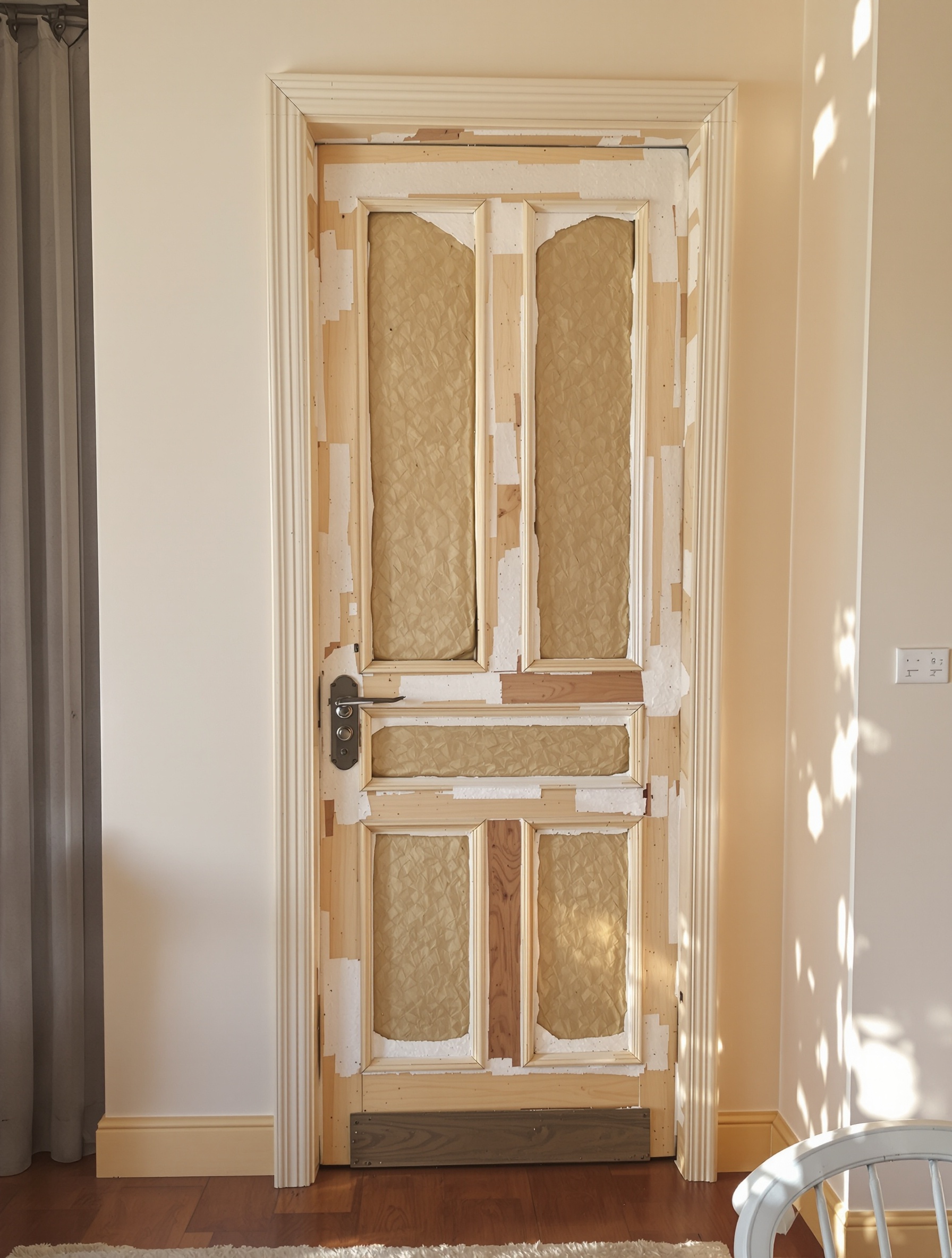 Porte ancienne rénovée isolation phonique moderne joints boudin